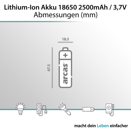 ARCAS Lithium-Ion Akku 18650 2500mAh / 3,7V /  BP1