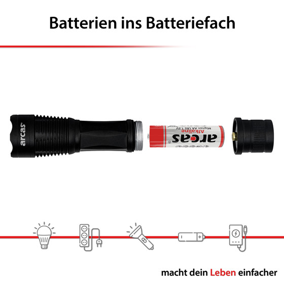 ARCAS 1 Watt LED Aluminium Taschenlampe, schwarz