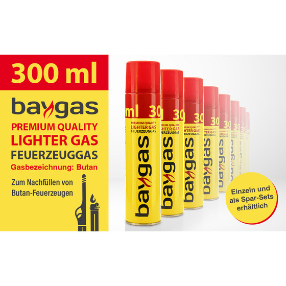 Baygas Feuerzeuggas 300ml inklusive 4 Aufs�tze