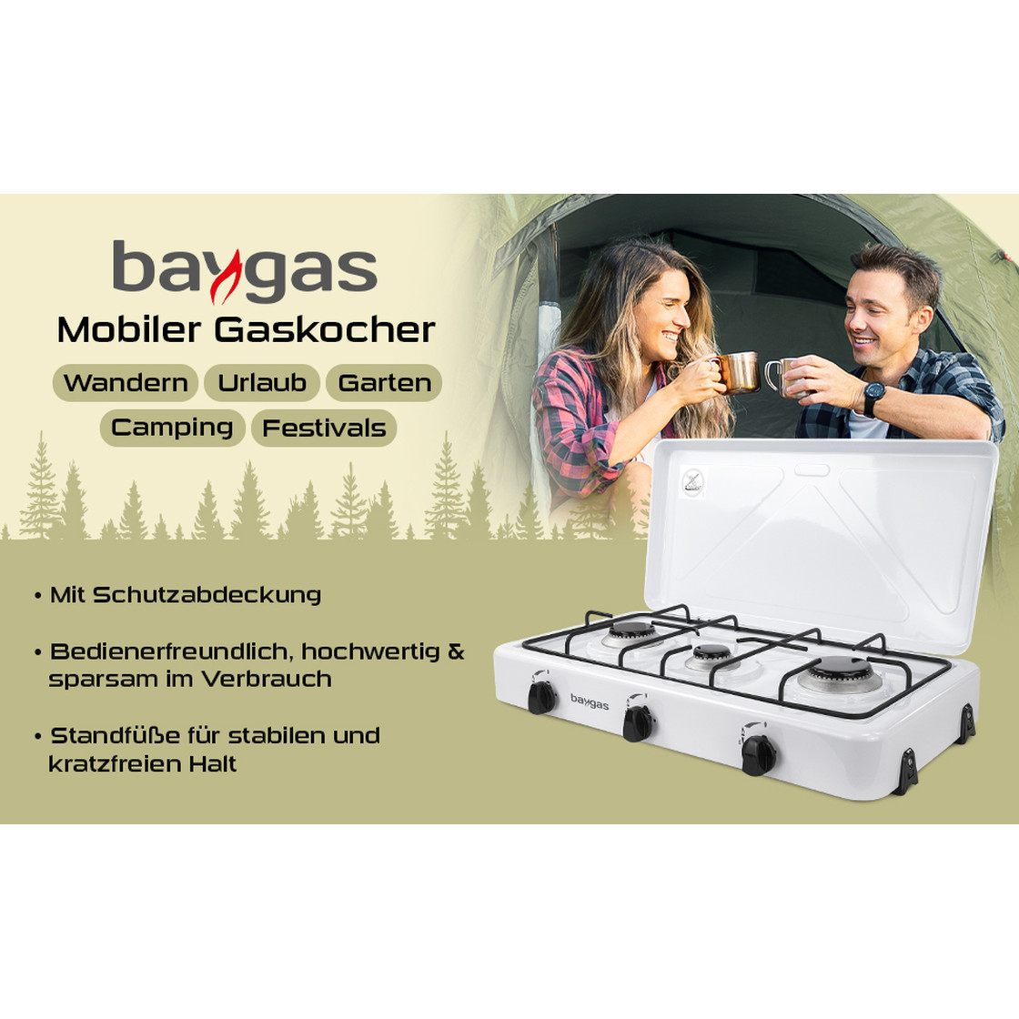 Baygas Mobile Gas Cooker 3-flame white