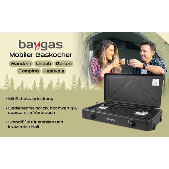 Baygas Mobiler Gaskocher 2-flammig schwarz