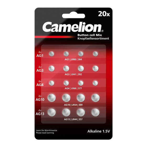 CAMELION Alkaline AG Knopfzellenset 20tlg. (4xAG1, 4xAG3, 4xAG4, 4xAG10, 4xAG13)