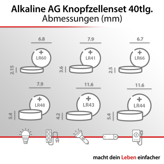 ARCAS Alkaline
AG Button cell set 40pcs