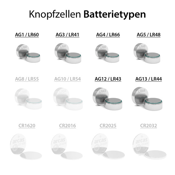 ARCAS Alkaline AG Knopfzellenset 40tlg. (8xAG1, 8xAG3, 8xAG4, 4xAG5, 4xAG12, 8xAG13)