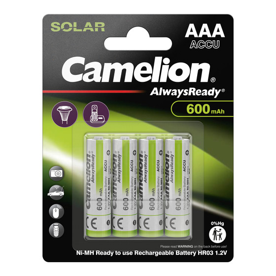 CAMELION Ni-MH AlwaysReady AA800 BP4/AAA600 BP4 D28 / Solar AlwaysReady Mix Display bestehend aus: 16x AAA 600mAh BP4 + 12x AA 800mAh BP4