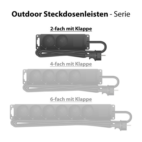 ARCAS Outdoor Steckdosenleiste 2-fach mit Klappe / Farbe: schwarz / IP44 / Querschnitt 1,5mm� / 2x Schukostecker