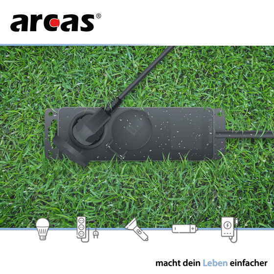 Outdoor 2-way socket with self-closing flap / color: black / IP44 / cross section 1,5mm� / 2 x Schuko plug