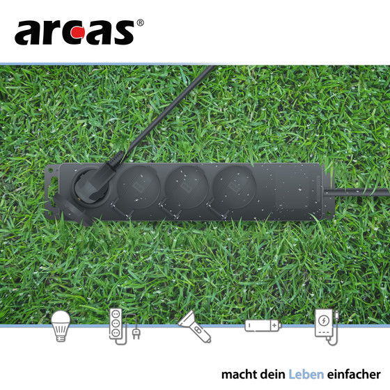 ARCAS Outdoor Steckdosenleiste 4-fach mit Klappe / Farbe: schwarz / IP44 / Querschnitt 1,5mm� / 4x Schukostecker