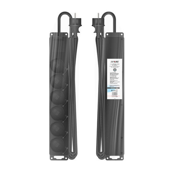 ARCAS Outdoor Steckdosenleiste 6-fach mit Klappe / Farbe: schwarz / IP44 / Querschnitt 1,5mm� / 6x Schukostecker
