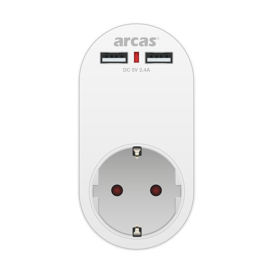 ARCAS Schuko adapter plug 1-way with 2 x USB charging port 2400mAh (max) / Color: white