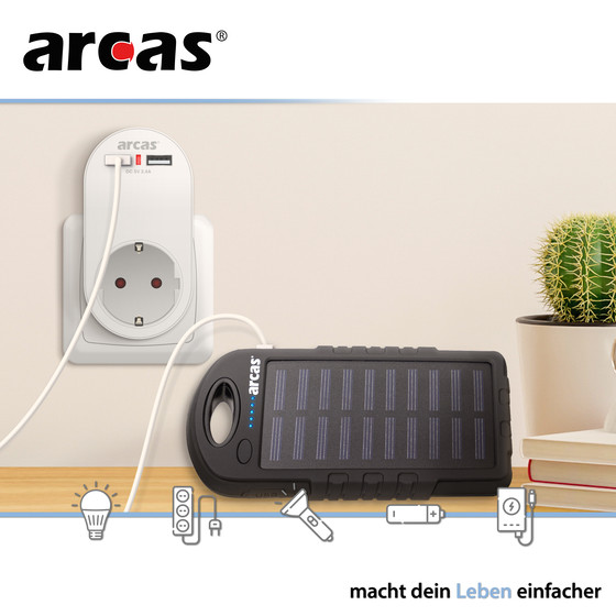 ARCAS Zwischenstecker Schuko 1-fach m. 2 x USB Ladeanschluss 2400mAh (max) / Farbe: wei�