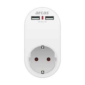 ARCAS Schuko adapter plug 1-way with 2 x USB charging...