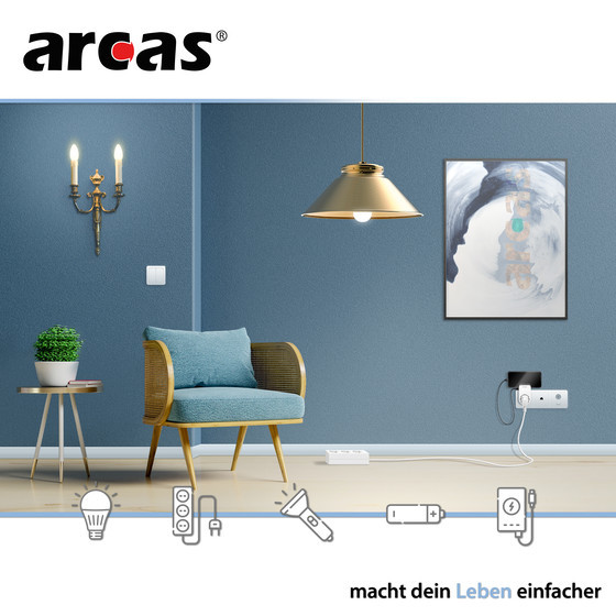 ARCAS Zwischenstecker Schuko 1-fach m. 2 x USB Ladeanschluss + Handyhalterung 3400mAh (max) / Farbe: wei�
