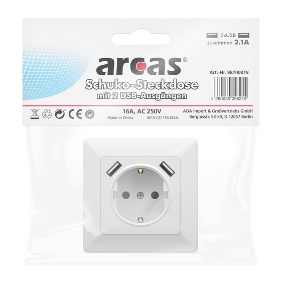 ARCAS
Schuko Wall Socket + 2x USB ports
BP1