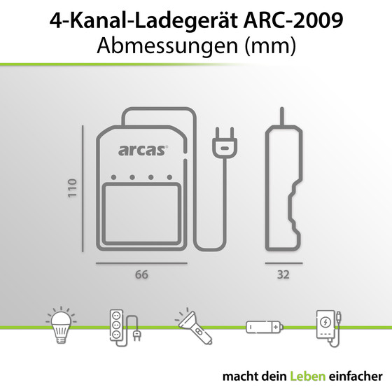ARCAS 4-Kanal-Ladeger�t ARC-2009 ( inkl. 4 x Ni-MH Akku Mignon AA 2700mAh)